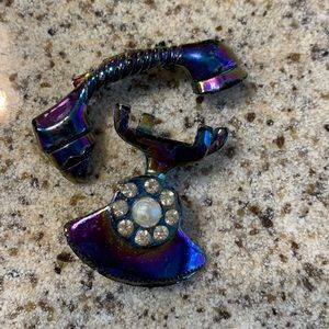 Vintage two piece glazed metallic phone pin